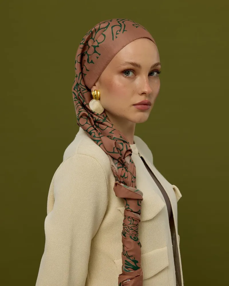 Bronz Şafak & Orman Yeşili Harem Rüyası Desen Şal - 20