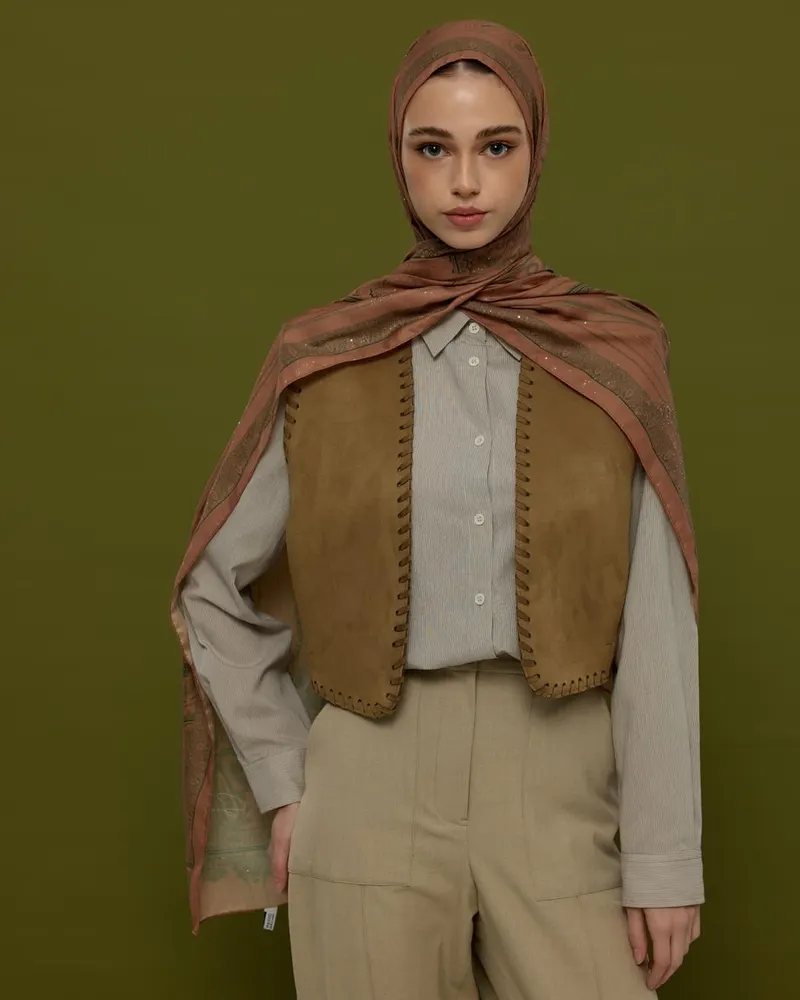 Bronz Şafak & Orman Yeşili Hürrem Desen Şal - 20 · görsel 3