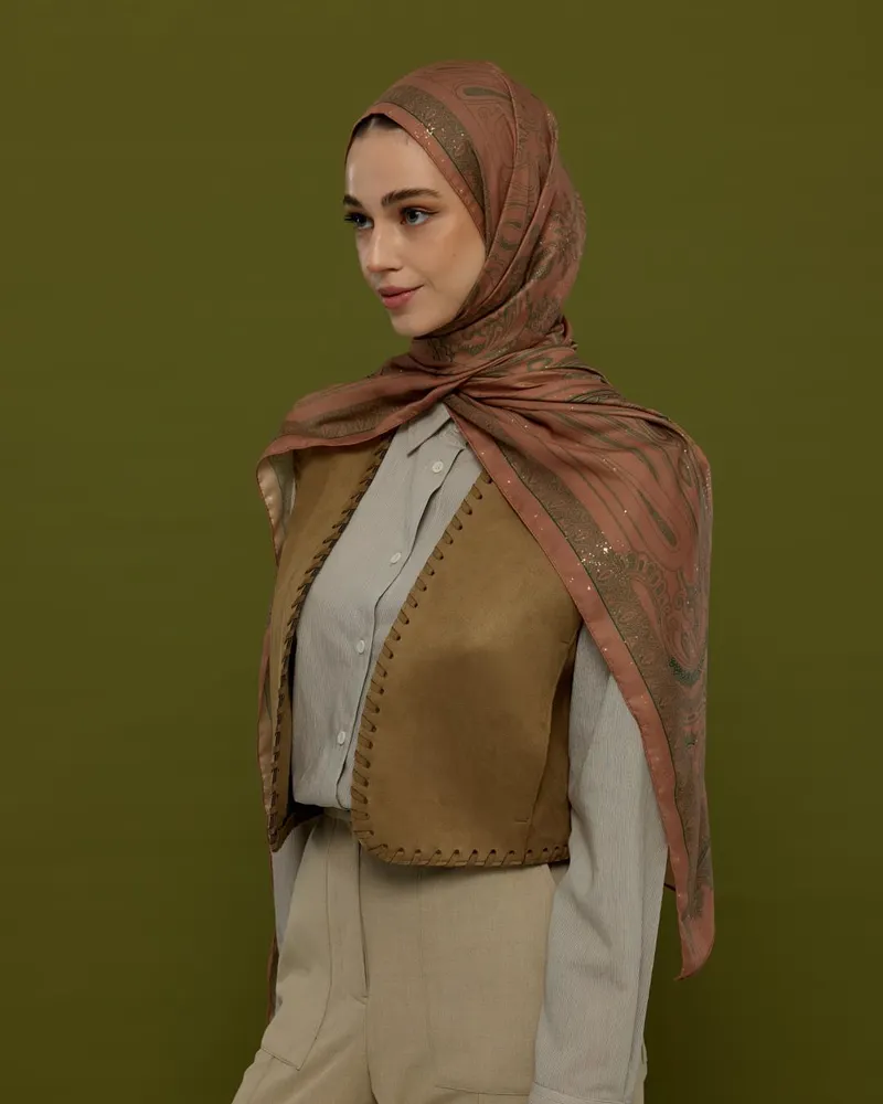 Bronz Şafak & Orman Yeşili Hürrem Desen Şal - 20 · görsel 4