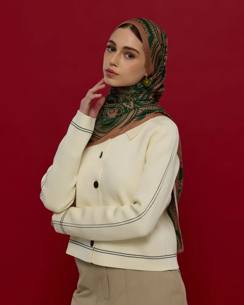 Bronz Şafak & Orman Yeşili Sultani Desen Şal - 20 · görsel 3