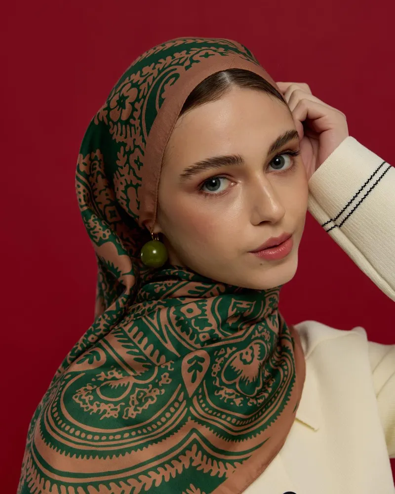Bronz Şafak & Orman Yeşili Sultani Desen Şal - 20 · görsel 4
