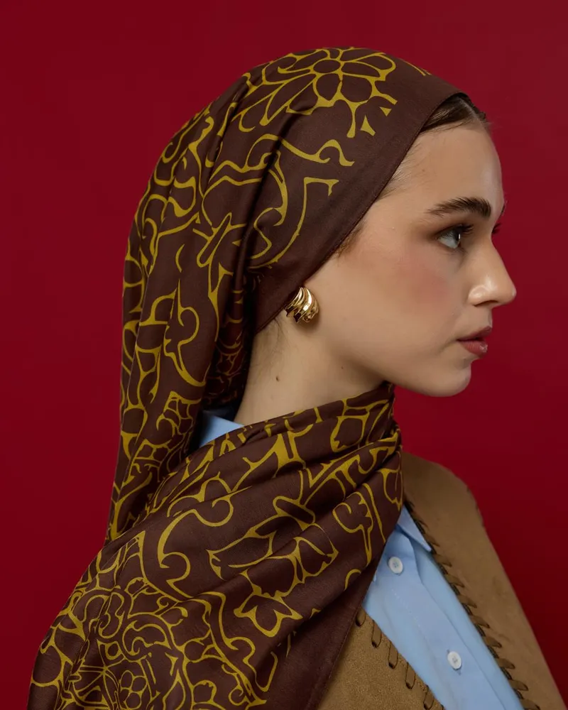 Buhur Kahvesi & Saf Sarı Harem Rüyası Desen Şal - 43
