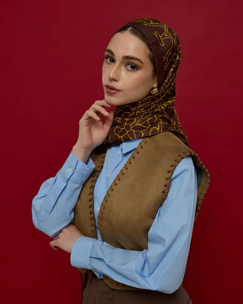 Buhur Kahvesi & Saf Sarı Harem Rüyası Desen Şal - 43