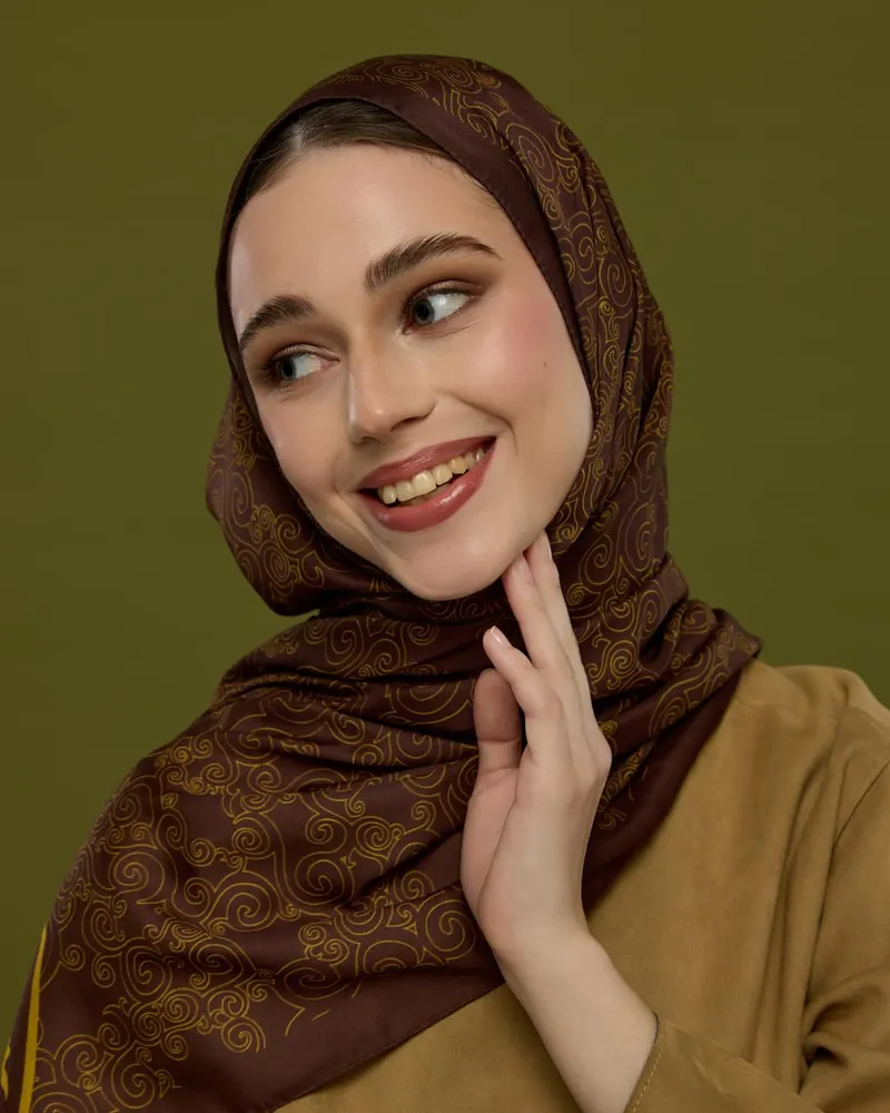 Buhur Kahvesi & Saf Sarı Saraylı Desen Şal - 43