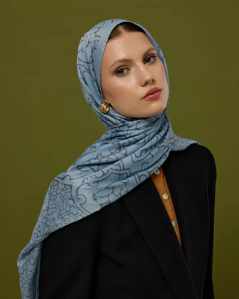 Buz Mavisi & Füme Kahve Harem Rüyası Desen Şal - 49