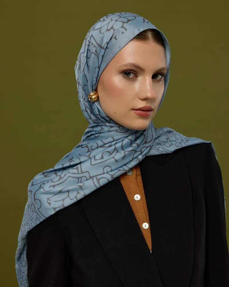 Buz Mavisi & Füme Kahve Harem Rüyası Desen Şal - 49