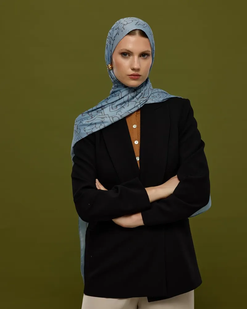 Buz Mavisi & Füme Kahve Harem Rüyası Desen Şal - 49