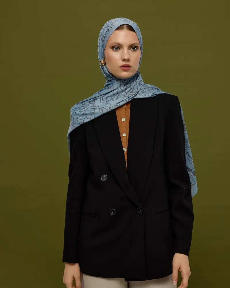 Buz Mavisi & Füme Kahve Harem Rüyası Desen Şal - 49