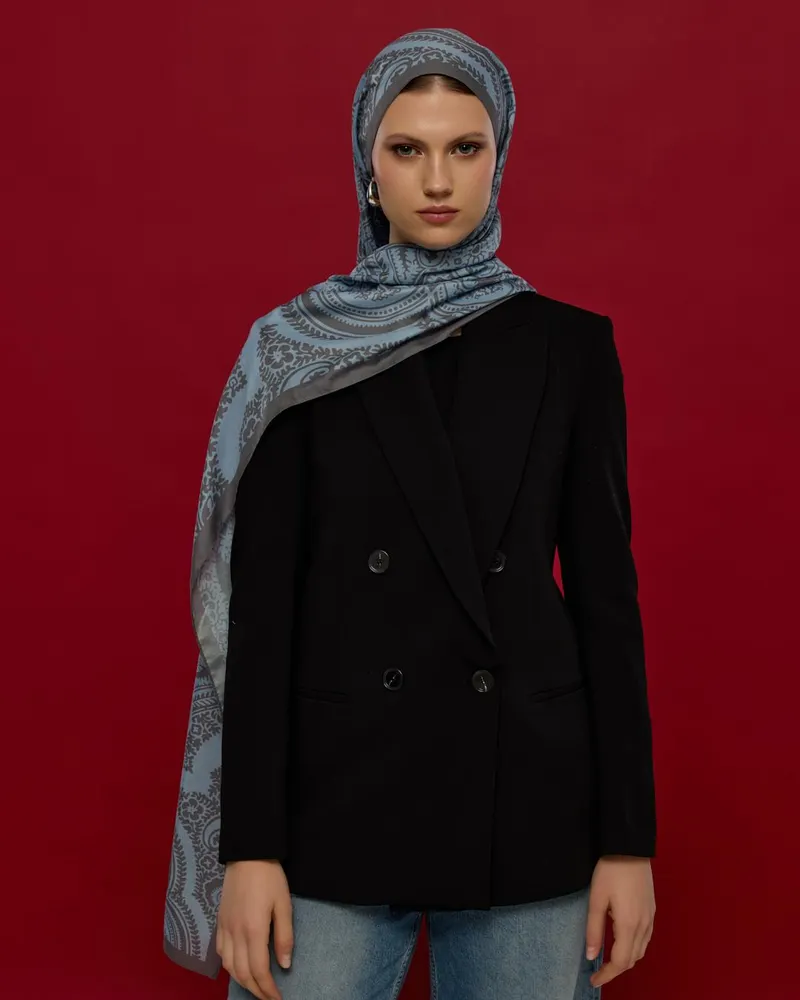 Buz Mavisi & Füme Kahve Sultani Desen Şal - 49