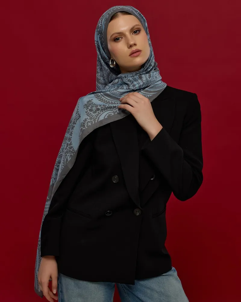 Buz Mavisi & Füme Kahve Sultani Desen Şal - 49