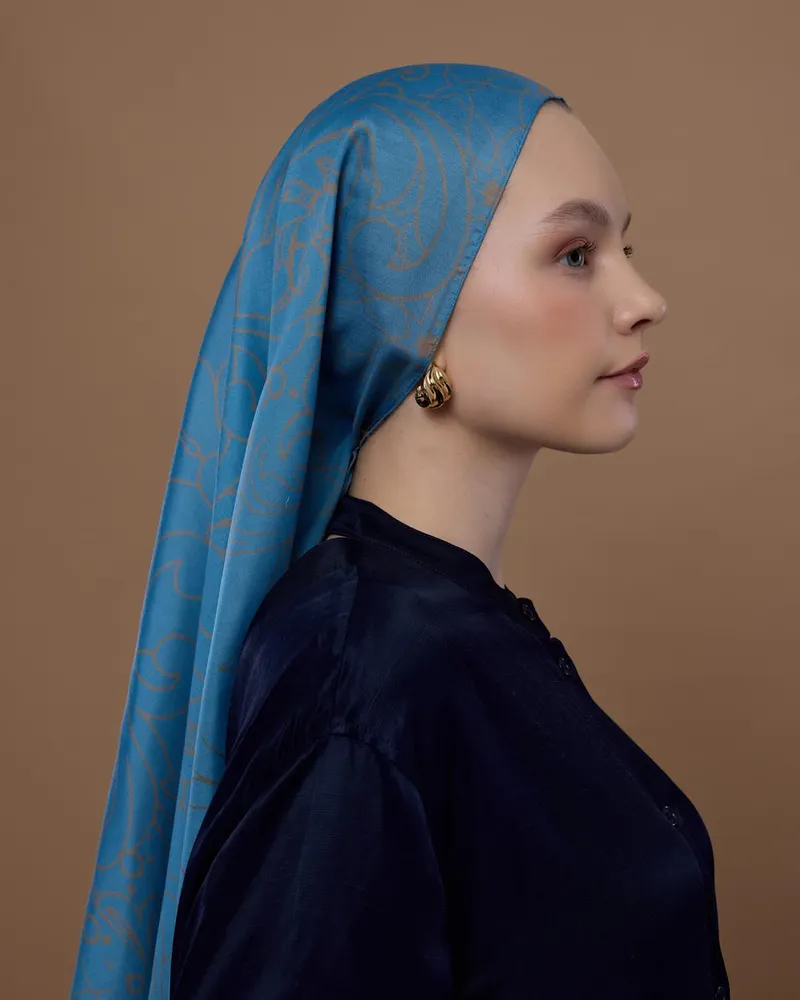 Çakıl Mavisi & Tarçın Dumanı Efsunlu Desen Şal - 51