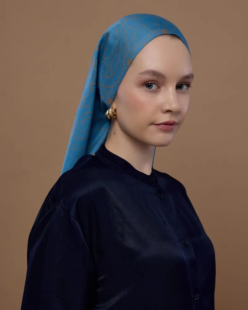 Çakıl Mavisi & Tarçın Dumanı Efsunlu Desen Şal - 51