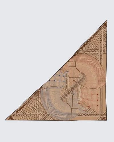 Camel & Vizon - Geometrik Hasır Desenli Kaşmir Omuz Şalı · Camel