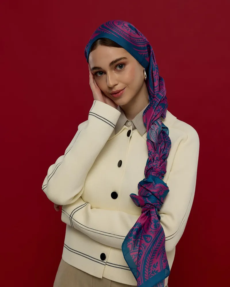 Çini Mavisi & Şakayık Pembesi Sultani Desen Şal - 05 · görsel 2