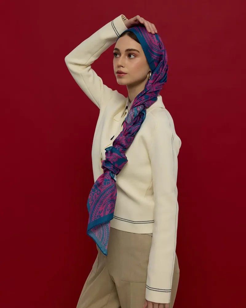 Çini Mavisi & Şakayık Pembesi Sultani Desen Şal - 05 · görsel 4