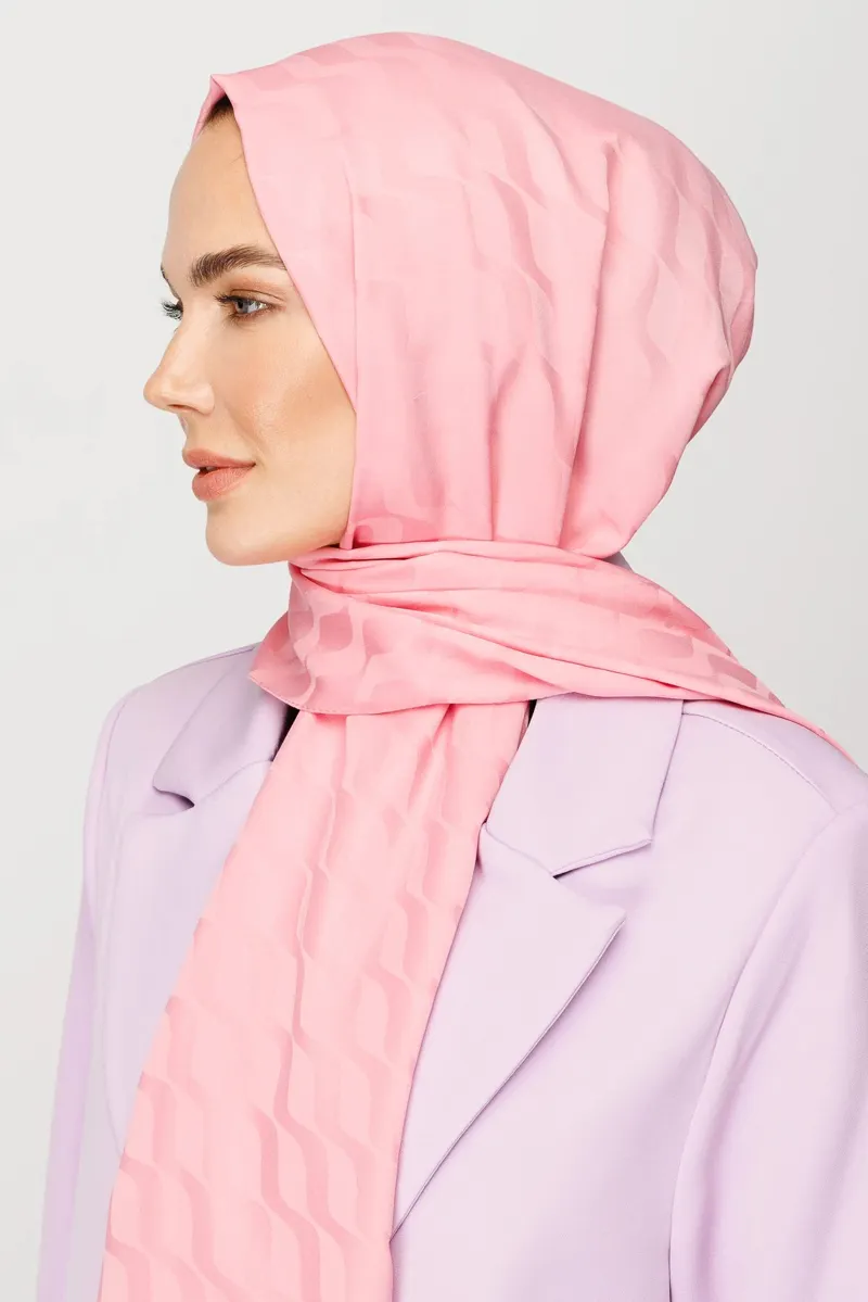 Şeker Pembe Dalga Desen İpeksi Jakar Şal