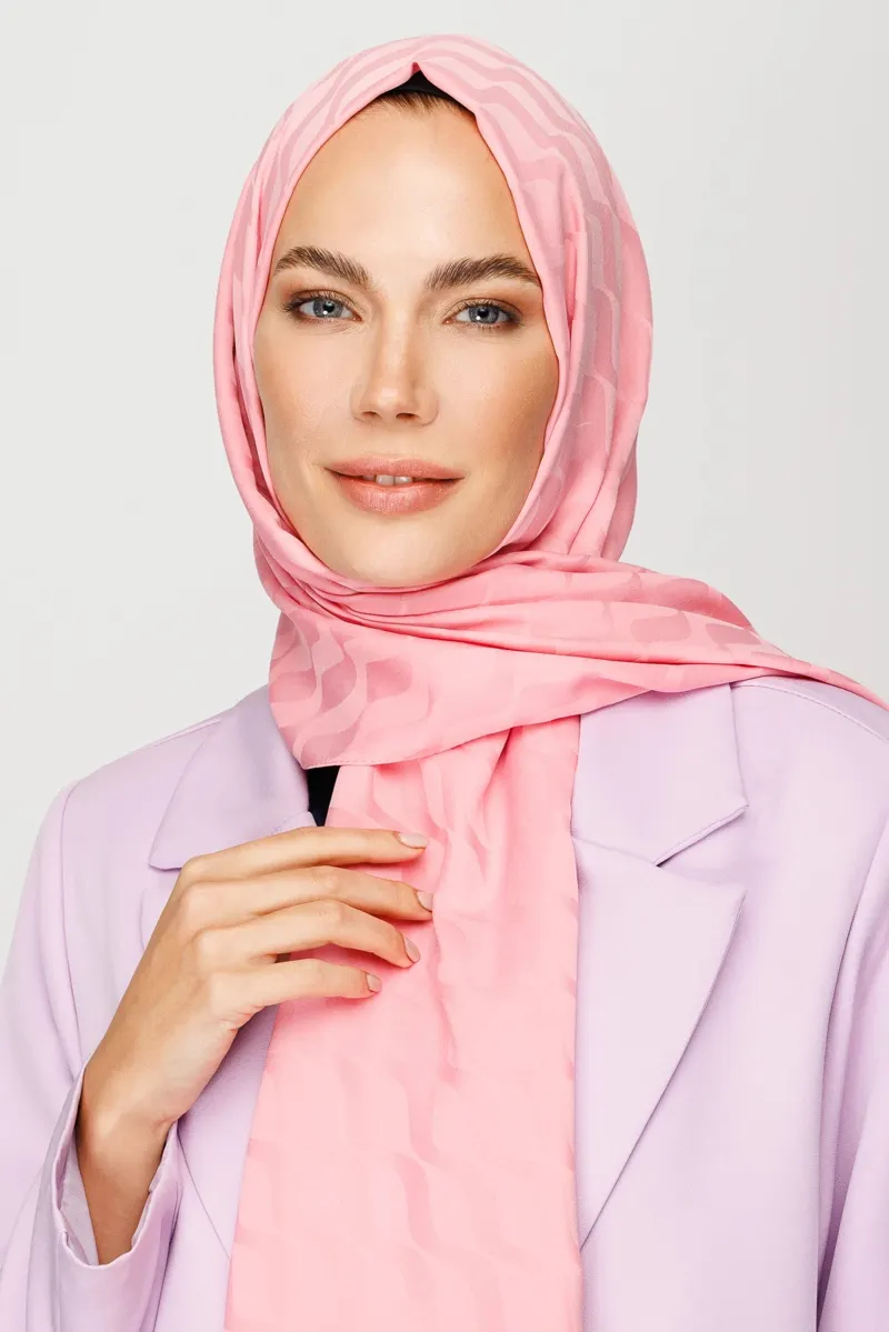 Şeker Pembe Dalga Desen İpeksi Jakar Şal