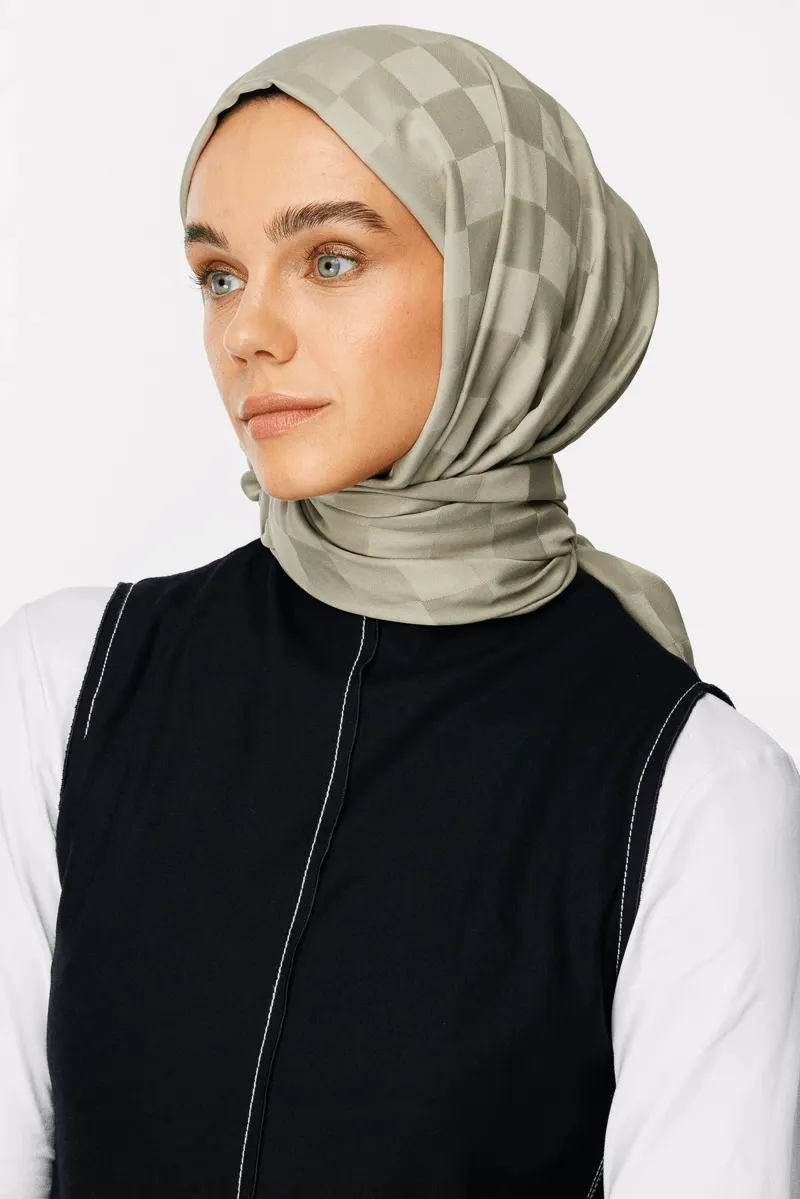 Ada Çayı Dama Desen İpeksi Jakar Şal