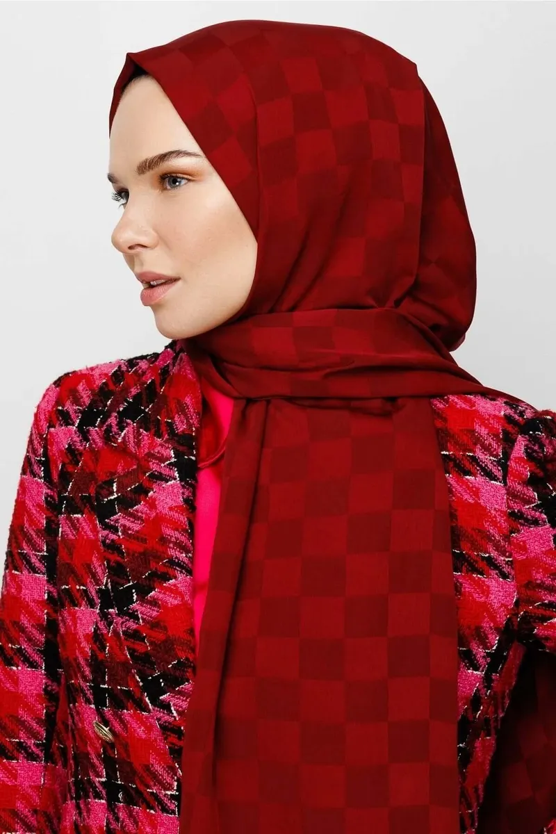 Bordo Dama Desen İpeksi Jakar Şal · görsel 3