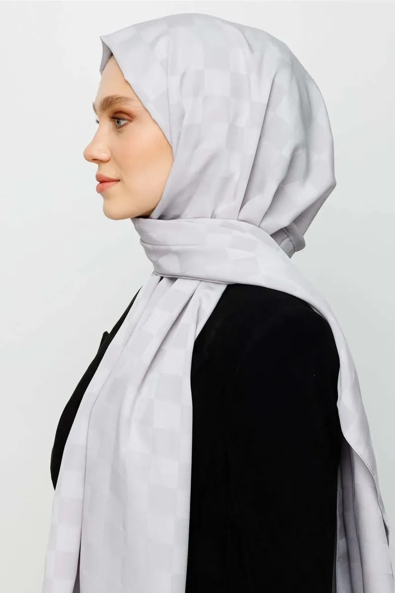 Gümüş Dama Desen İpeksi Jakar Şal · görsel 2