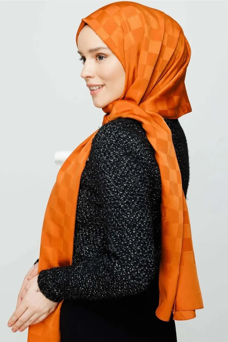 Kiremit Dama Desen İpeksi Jakar Şal · görsel 2