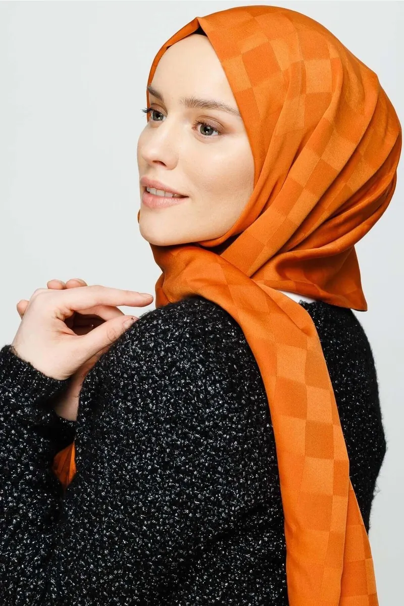 Kiremit Dama Desen İpeksi Jakar Şal · görsel 3