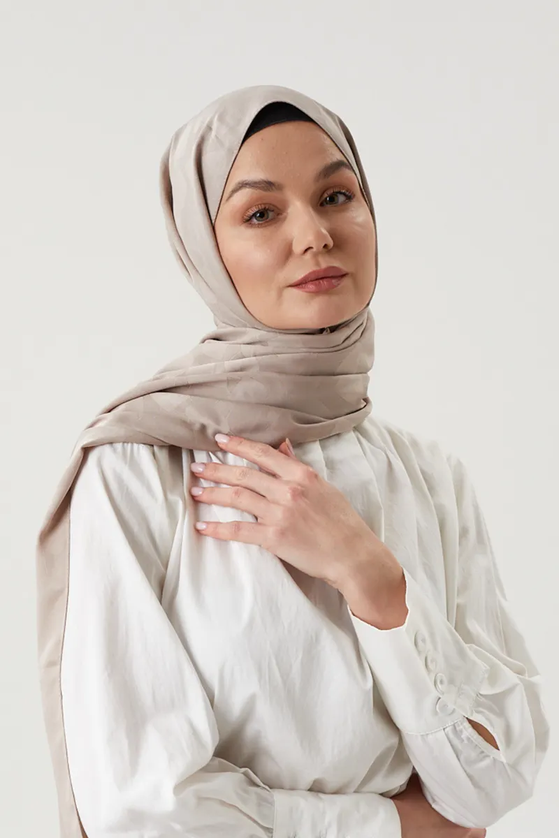 Fil Dişi Taş Desen İpeksi Jakar Şal