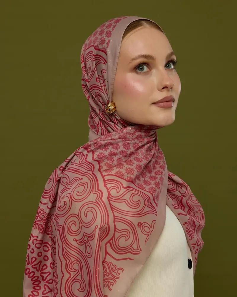 Fildişi & Gülkurusu Bala Hatun Desen Şal - 10