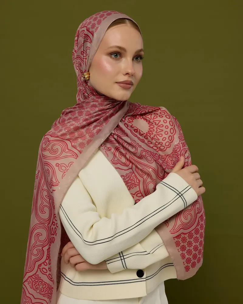 Fildişi & Gülkurusu Bala Hatun Desen Şal - 10