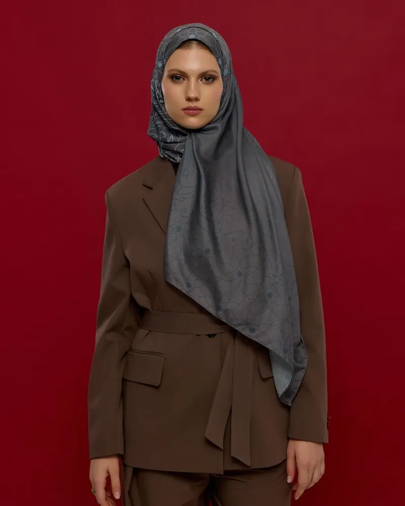 Füme Kahve & Buz Mavi Efsunlu Desen Şal - 50