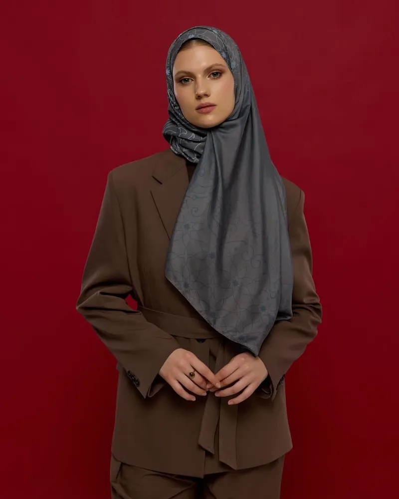 Füme Kahve & Buz Mavi Efsunlu Desen Şal - 50