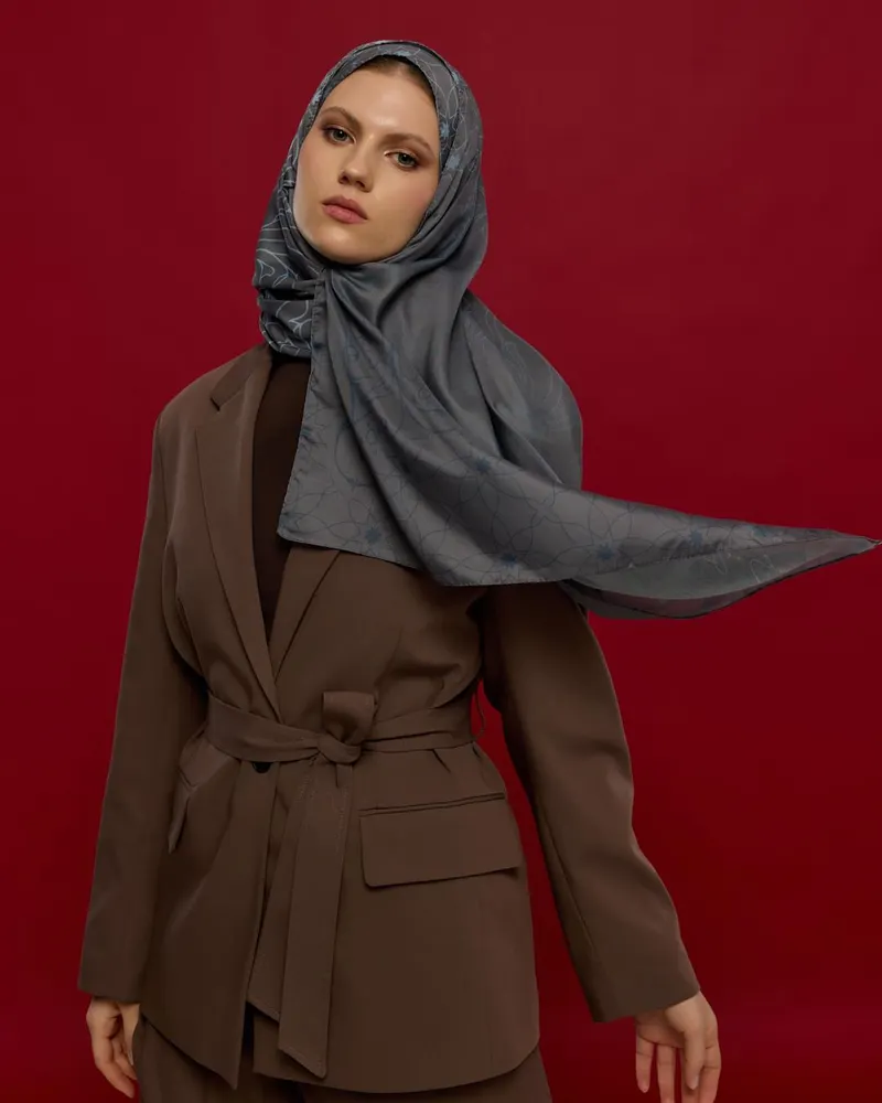Füme Kahve & Buz Mavi Efsunlu Desen Şal - 50