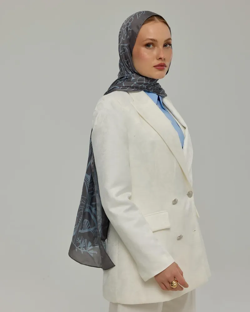 Füme Kahve & Buz Mavi Harem Rüyası Desen Şal - 50