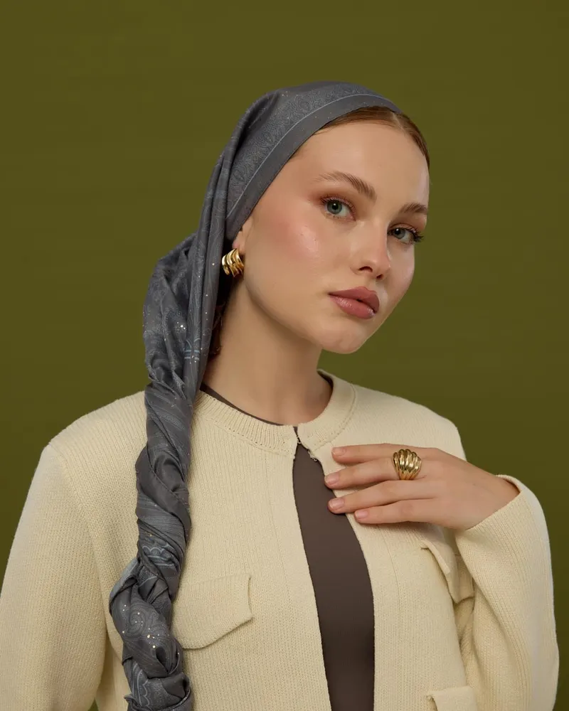 Füme Kahve & Buz Mavi Hürrem Desen Şal - 50