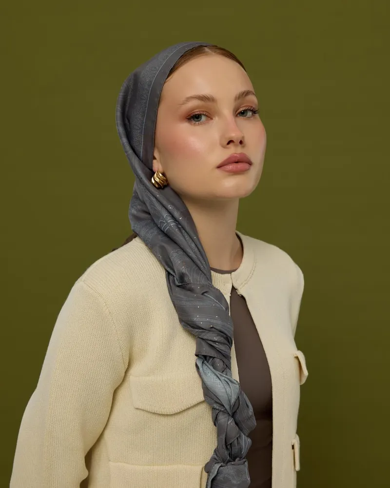 Füme Kahve & Buz Mavi Hürrem Desen Şal - 50