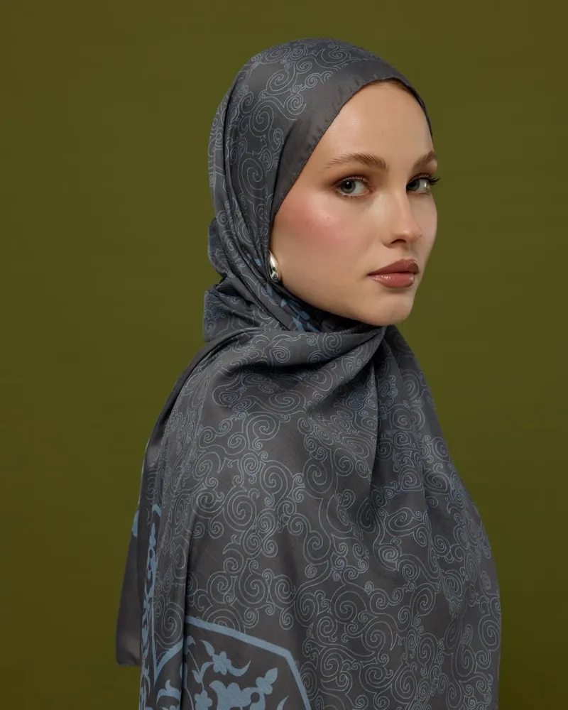 Füme Kahve & Buz Mavi Saraylı Desen Şal - 50
