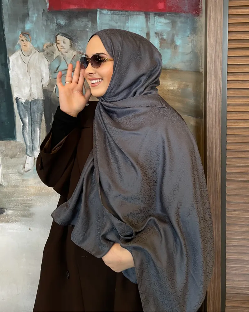 Füme Luxe Desen Jakar Şal
