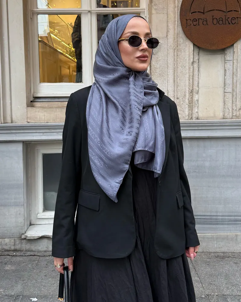 Füme Şerit Desen Jakar Şal