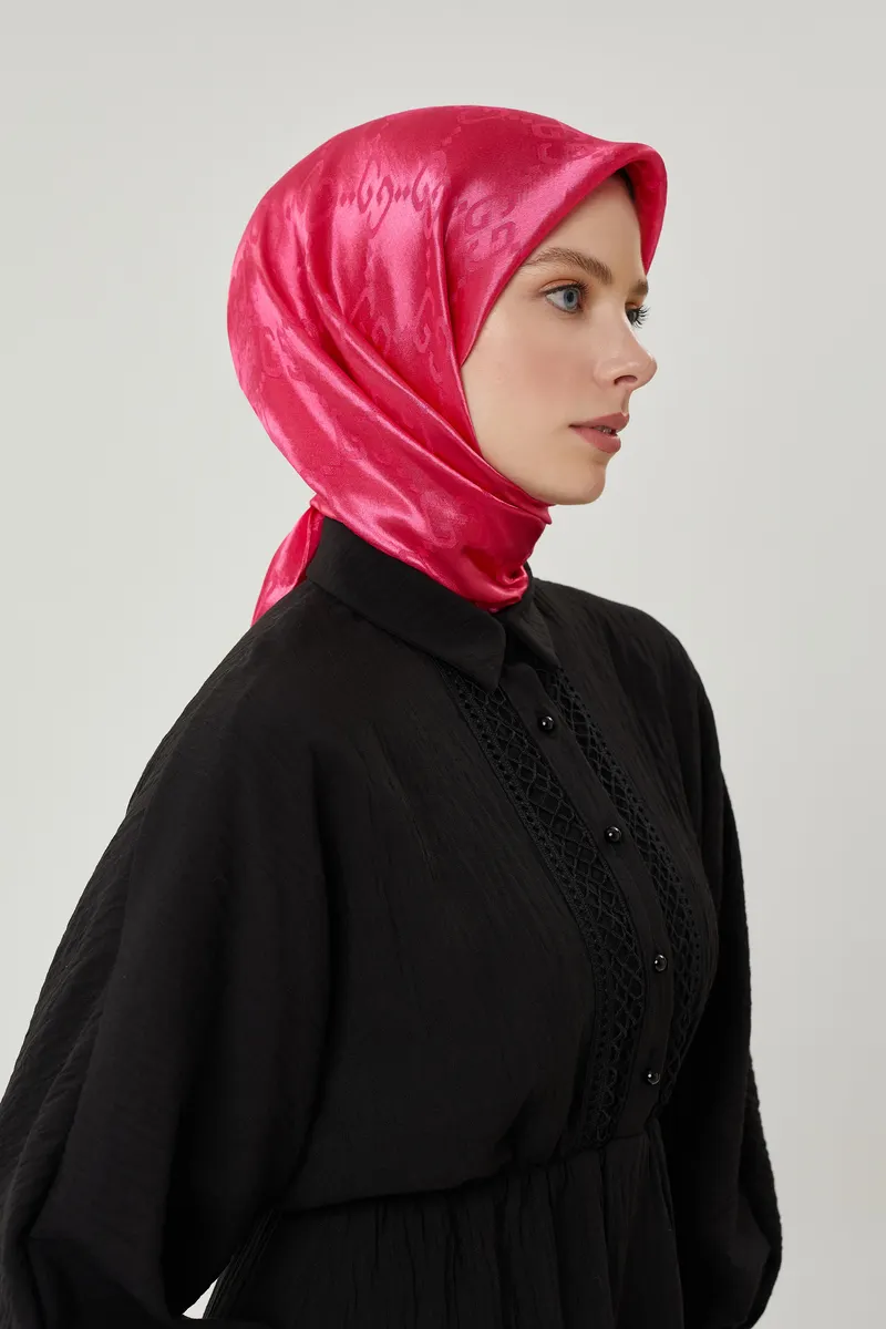 Fuşya G Desen Parlak Jakar Eşarp