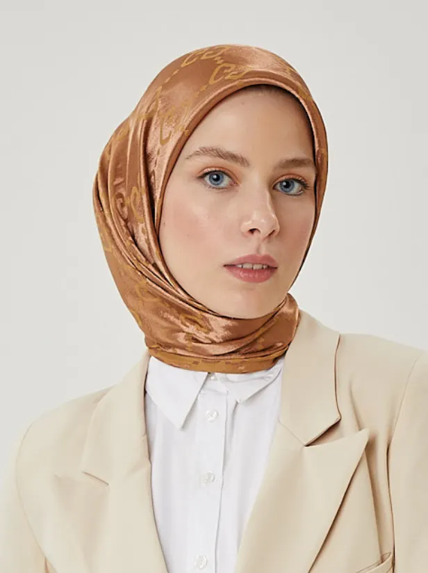 Mocha G Desen Parlak Jakar Eşarp