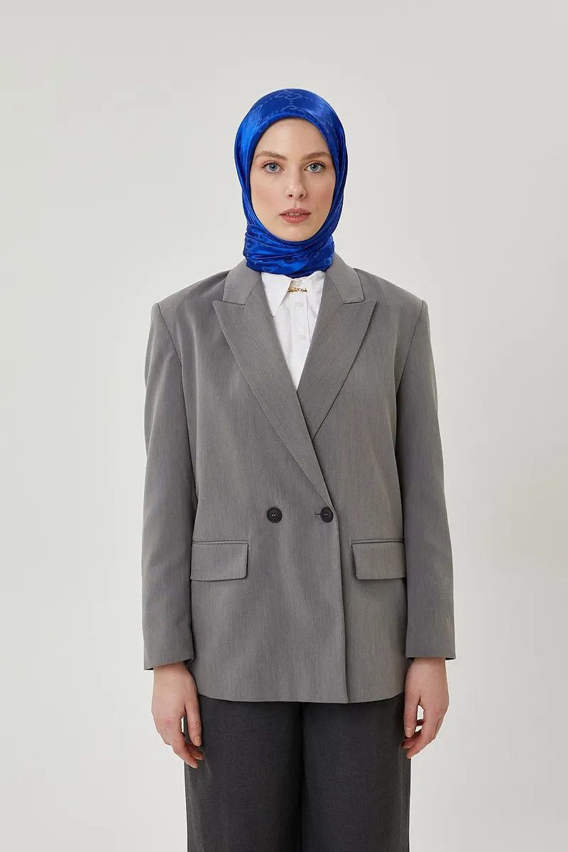 Saks Mavisi G Desen Parlak Jakar Eşarp