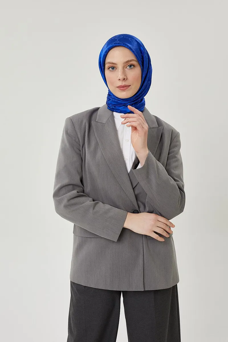 Saks Mavisi G Desen Parlak Jakar Eşarp