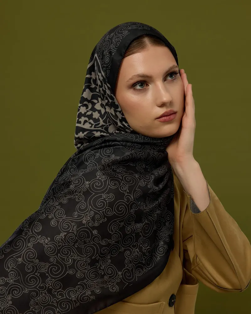 Gece & Krem Saraylı Desen Şal - 67