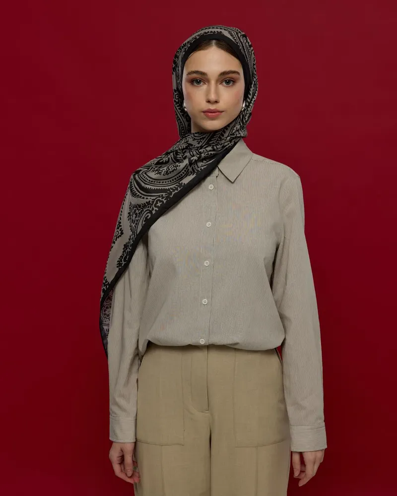 Gece & Krem Sultani Desen Şal - 67