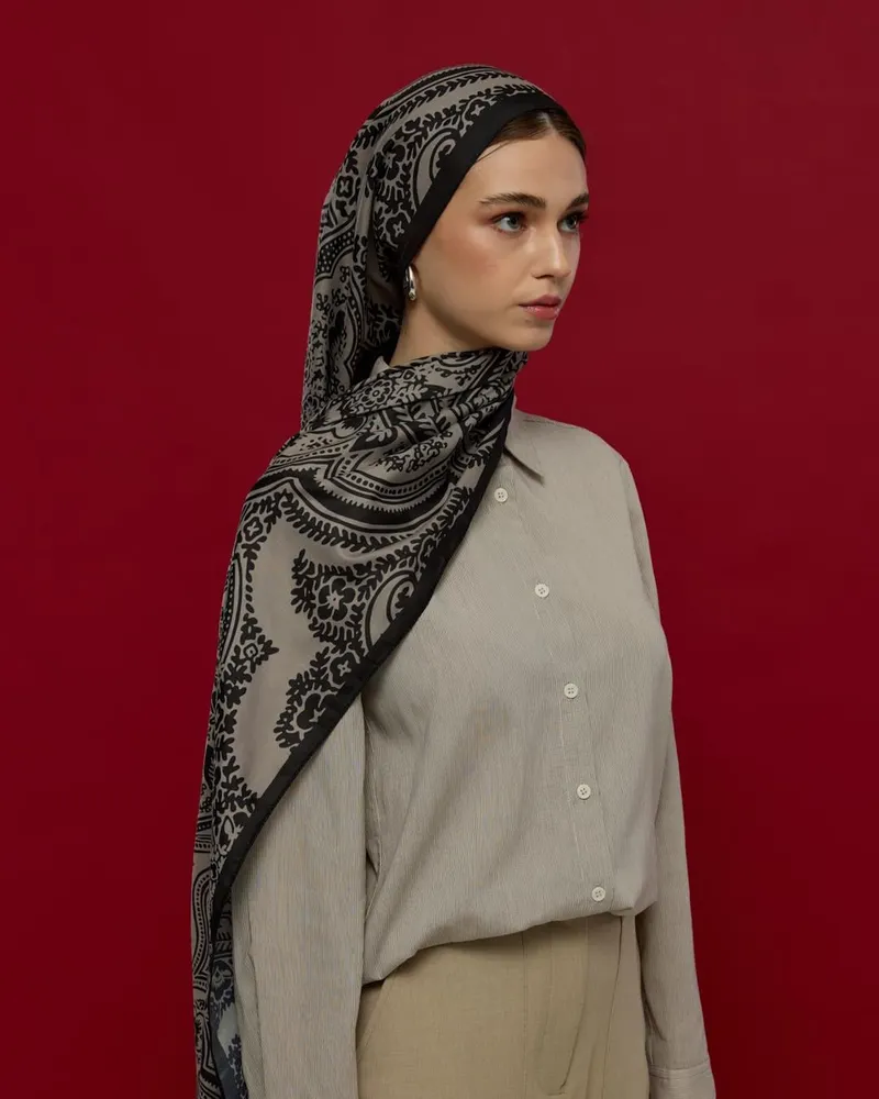 Gece & Krem Sultani Desen Şal - 67