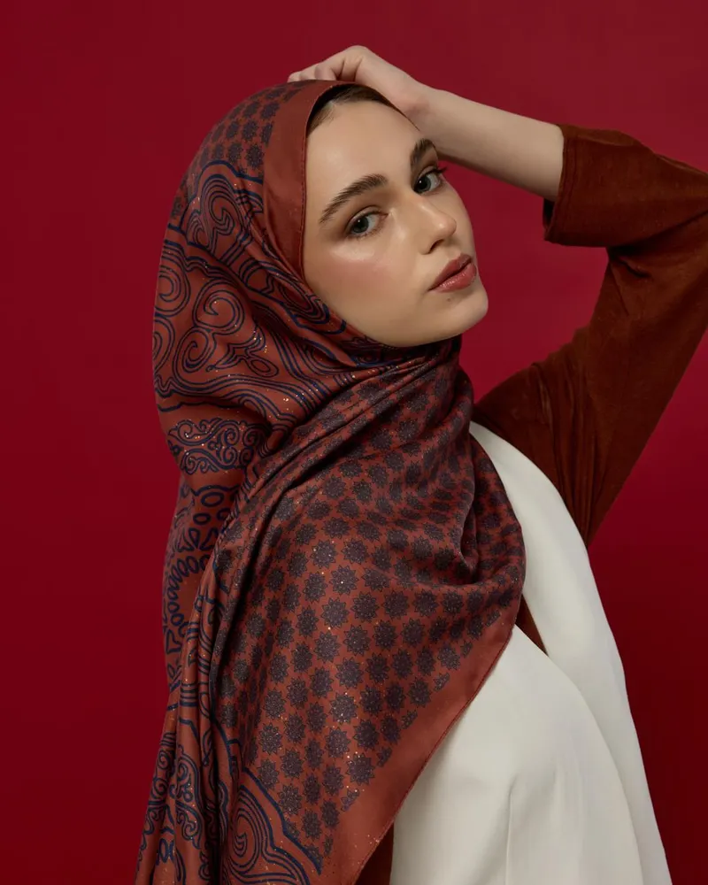 Gece Laciverti & Bakır Bala Hatun Desen Şal - 80