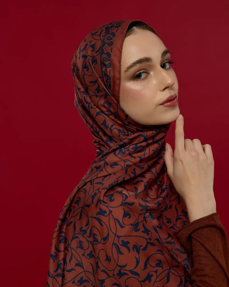 Gece Laciverti & Bakır Lale Bahçesi Desen Şal - 80