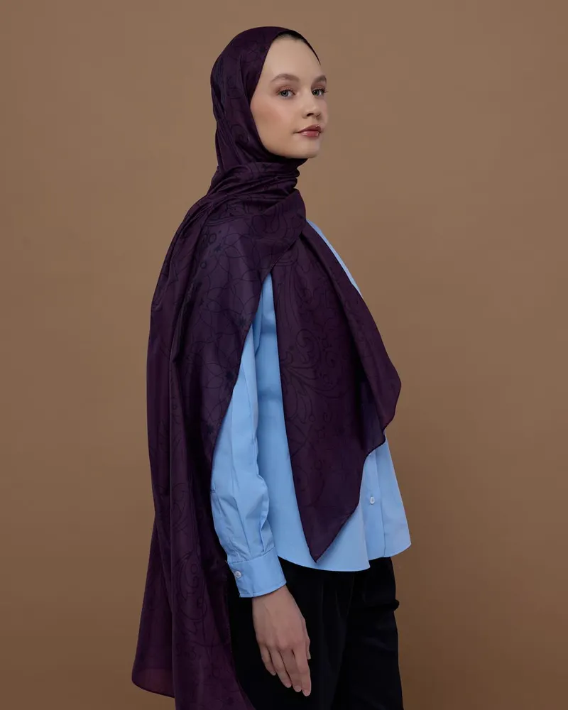 Gece & Mürdüm Efsunlu Desen Şal - 76