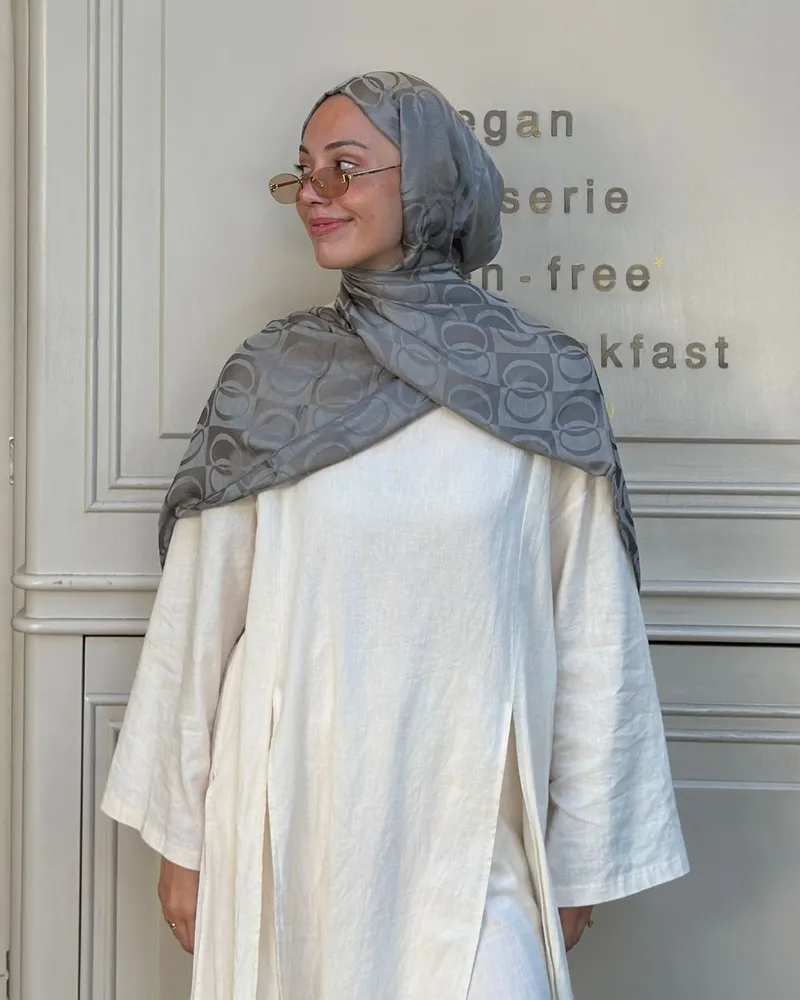 Gri Imannoor Büyük Dama Desen Pamuk Jakar Şal