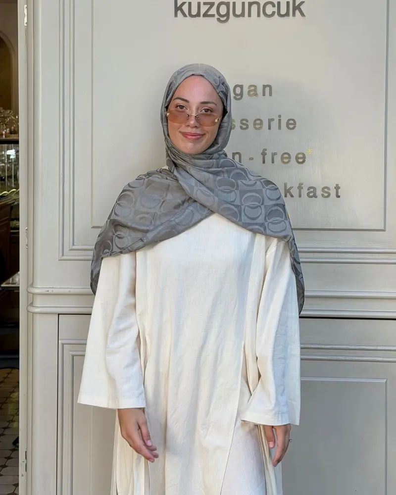 Gri Imannoor Büyük Dama Desen Pamuk Jakar Şal